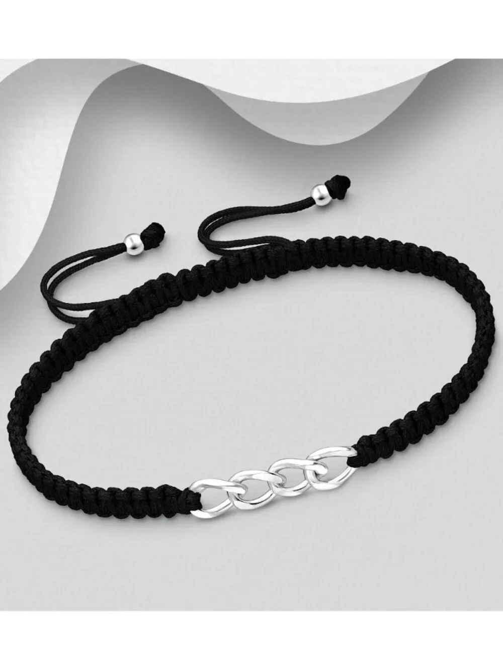 925 Sterling Silver Chain Link Bracelet with Adjustable Thread Bracelet